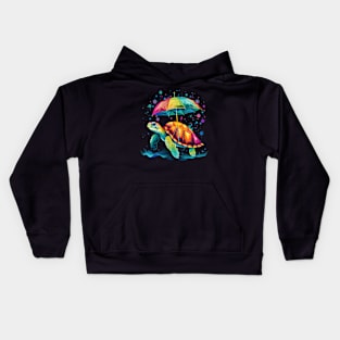 Sea Turtle Rainy Day With Umbrella Kids Hoodie